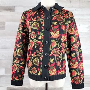 Vintage Catalina Jaquard Merino Wool Knit Floral Cardigan Women's Medium